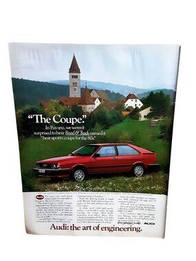 1982 Audi Coupe Vintage Print Ad Red German Sports Car Bavaria Road Track